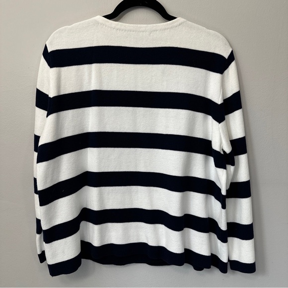 Lauren Ralph Lauren Cardigan Sz XL Blue White Double Breasted Gold Metal Buttons - Picture 4 of 9